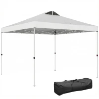 Outsunny Pop Up Canopy Waterproof Canopy Tent with Carrying Bag for Parties Garden BBQs 9.8' x 9.8' White(m-11)