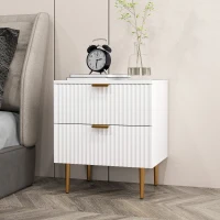 HOMCOM Bedside Table, Modern Nightstand with 2 Drawers, Side End Table with Metal Legs for Living Room, Bedroom, White(m-8)