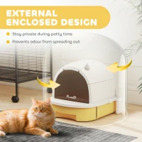 PawHut Cat Litter Box with Lid, Front Door Flap, Scoop, Handle, Easy Clean, for Small and Medium Cats, Yellow(m-4)