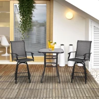 Outsunny 3 Piece Outdoor Patio Bar Set, 2 Swivel Stool and 1 Bar Table, All-Weather, Metal Frame for Balcony, Backyard, Deck, Grey(m-1)