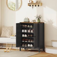 HOMCOM Shoe Cabinet with Barn Doors, Farmhouse Shoe Storage Cabinet with Adjustable Shelves, Holds up to 15 Pairs, Black(m-10)