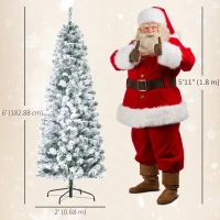 HOMCOM 6ft Prelit Artificial Pencil Christmas Tree, Snow Flocked Slim Xmas Tree with Warm White LED Lights - Green(m-3)
