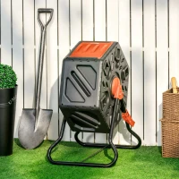 Outsunny Rotating Composter, Compost Bin with 24 Vents and Steel Legs, 17 Gallon, Orange(m-1)