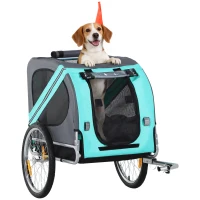 Aosom Dog Bike Trailer Pet Cart Bicycle Wagon Cargo Carrier Attachment for Travel with 3 Entrances Large Wheels for Off-Road & Mesh Screen, for Small Medium Dogs, Green(m-2)