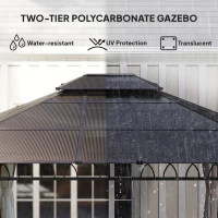 Outsunny 10' x 12' Outdoor Gazebo Canopy, Double Roof Hardtop Gazebo with Polycarbonate Roof, Steel Frame, Nettings and Curtains(m-4)