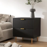 HOMCOM Bedside Table, Modern Nightstand with 2 Drawers, Side End Table with Metal Legs for Living Room, Bedroom, Black(m-8)