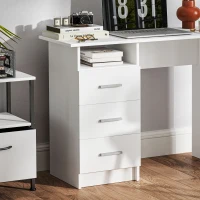 HOMCOM Computer Desk with Storage, 39" Home Office Desk with 3 Drawers nad Open Shelf, Writing Table for Bedroom, White(m-10)