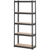 HOMCOM Heavy Duty Garage Shelf, 5-Tier Metal Shelving Unit, Industrial Utility Shelves with Steel Frame and Adjustable Shelves for Garage, Warehouse, Basement, Black and Brown(m-11)