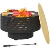 Outsunny 3-in-1 Fire Pit Φ23.8" x 15.4" Stainless Steel Outdoor Fire Bowl with Wood-Effect Fire Basket(m-11)