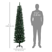 HOMCOM 6FT Artificial Snow Dipped Christmas Tree Xmas Pencil Tree Holiday Home Indoor Decoration with Foldable Black Stand, Green(m-3)