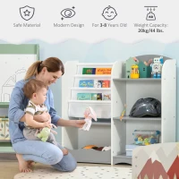 Qaba Kids Toy Storage Organizer Shelf, Children Bookshelf for Bedroom, Playroom, Nursery, Grey(m-5)