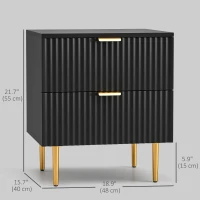 HOMCOM Bedside Table, Modern Nightstand with 2 Drawers, Side End Table with Metal Legs for Living Room, Bedroom, Black(m-3)