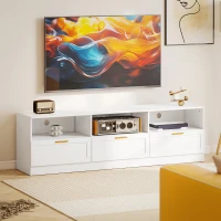 HOMCOM TV Stand with Storage, Modern Entertainment Center with 3 Cabinets and 3 Open Shelves, for TVs up to 85", White(m-1)