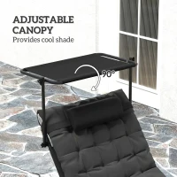 Outsunny Folding Lounge Chair with Adjustable Canopy, 4-Position Outdoor Tanning Chair with Headrest, Dark Grey(m-7)
