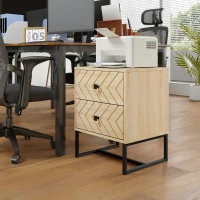 HOMCOM Modern Nightsta, Bedside Table with Drawers, Side End Table with Metal Legs for Bedroom, Zig Zag Design, Natural(m-9)