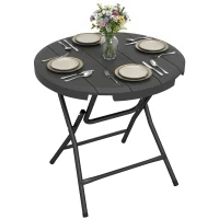 Outsunny Foldable Round Patio Table for 4, Outdoor Dining Table with HDPE Tabletop and Steel Frame, Dark Grey(m-11)