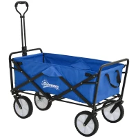 Outsunny Small Collapsible Folding Wagon Cart, Heavy Duty Outdoor Utility Garden Cart with Universal Wheels and Adjustable Handle for Camping Sports Shopping Beach, Dark Blue(m-11)