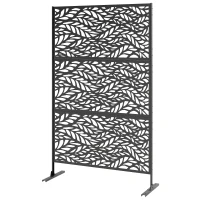 Outsunny Metal Outdoor Privacy Screen, Freestanding Outdoor Divider with Stand, 78" x 48", Black(m-2)