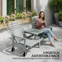 Outsunny Outdoor Bench with Wheels and 3-Position Adjustable High Back, 2 Seater Outdoor Loveseat with Umbrella Hole, Grey(m-4)
