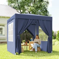 Outsunny 6.6'x6.6' Pop Up Canopy Tent with Sidewalls, Instant Sun Shelter Camping Gazebo with Carry Bag, Blue(m-10)