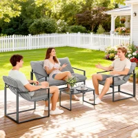 Outsunny 4 Piece Outdoor Furniture Set, Patio Conversation Set with Tempered Glass Table, Loveseat, Chairs, Cushions, Light Grey(m-1)
