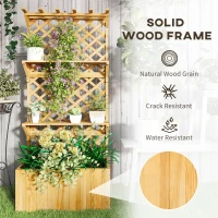 Outsunny Raised Garden Bed, Wooden Planter with Trellis, Hanging Roof, Plant Shelf, Drainage Holes and Bed Liner, Nature Wood(m-7)