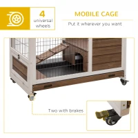 PawHut Wooden Indoor Rabbit Hutch Elevated Bunny Cage Habitat with Enclosed Run with Wheels, Ideal for Rabbits and Guinea Pigs, Brown(m-7)