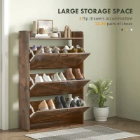 HOMCOM Narrow Shoe Storage Cabinet Farmhouse Shoe Cabinet with 3 Flip Drawers Adjustable Shelves for Entryway Rustic Brown(m-4)