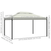 Outsunny 10x13ft Garden Gazebo Double-Tiered with Curtain Outdoor Shelter Backyard Canopy Cream White(m-3)