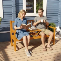 Outsunny Wooden Bench with Liftable Middle Table, Outdoor Bench, Patio Loveseat for Porch, Backyard, Seats 2-3 People(m-1)