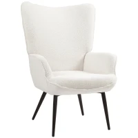 HOMCOM Accent Sherpa Chair, Upholstered Armchair, Fluffy Wingback Chair for Living Room, Reading Room, Cream White(m-11)