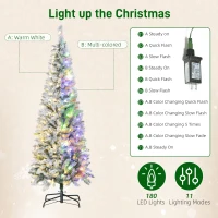 HOMCOM 6ft Flocked Christmas Tree with Dual Colour LED Light, Pencil Hinged Xmas Tree with 11 Light Modes, Easy Assembly(m-5)