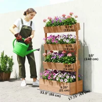 Outsunny 4-Tier Raised Garden Bed, 33.5" x 18" x 55" Vertical Wooden Outdoor Planter Box with Drainage Holes and Fabric Liner(m-3)