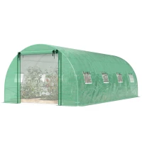 Outsunny Walk-in Tunnel Greenhouse with 2 Support Rods, Mesh Door, Plant Hot House with PE Cover, 20'x10'x7', Green(m-2)