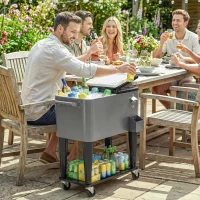 Outsunny 80 Quart Rolling Patio Cooler Cart with Storage Shelf, Patio Cooler with Locking Wheels, Bottle Opener & Cap Catcher(m-8)