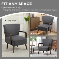 HOMCOM Accent Chair with Wooden Legs, Linen Fabric Armchair with Thick Padding, Comfy Chair for Living Room, Dark Grey(m-6)