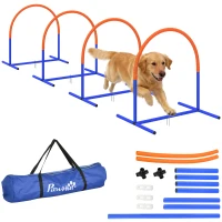 PawHut Dog Agility Training Equipment, 4 PCS Obstacle Course with Carrying Bag for Old Dogs, for Backyard, Outdoor, Blue(m-11)