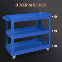 DURHAND 3 Tier Rolling Tool Cart with Wheels, 330 LBS Capacity Heavy Duty Utility Cart, Mobile Service Cart for Garage, Blue(m-4)