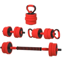 Soozier 66lbs 4-in-1 Adjustable Weight Dumbbell Set, Barbell, Kettlebell, Push Up Stand, Red(m-2)