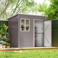 Outsunny 7' x 4' Galvanised Steel Outdoor Storage Shed, Garden Shed with Window, Lockable Wide Door and Air Vents, Warm Grey(m-8)