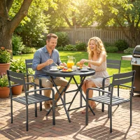 Outsunny Foldable Round Patio Table for 4, Outdoor Dining Table with HDPE Tabletop and Steel Frame, Dark Grey(m-10)