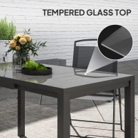 Outsunny Extendable Patio Dining Table, 33.5"-49.2" Adjustable Outdoor Dining Table for 4-6 Person, with Tempered Glass Top, Metal Frame, for Lawn, Garden, Dark Grey(m-7)