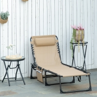 Outsunny Outdoor Folding Chaise Lounge, Reclining Lounge Chair with Adjustable Backrest and Removable Pillow, Beige