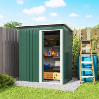 Outsunny 5 x 3 FT Outdoor Storage Shed with Sliding Door and Sloped Roof, Steel Frame Garden Shed Tool Equipment, Green(m-10)