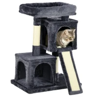 PawHut Plush Cat Tree Tower w/ Sisal Scratching Post Board Perch Condo Dark Grey(m-2)