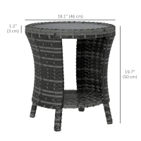 Outsunny 18" Wicker Outdoor Coffee Table, PE Rattan Patio Side Table with 2-Tier Storage, Composite Wood Top, Grey(m-3)
