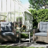 Outsunny 19" Outdoor Wicker Coffee Table with Glass Top, Storage Shelf for Garden Porch Balcony Deck, Dark Grey(m-9)