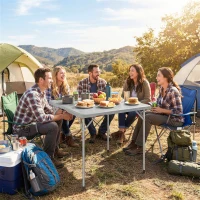 Outsunny Folding Picnic Table Heavy Duty Camping Table 34" x 34", Indoor Outdoor Use for Picnic, Beach, BBQ, Grey(m-1)