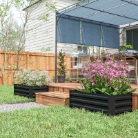Outsunny Set of 2 Raised Garden Bed, Steel Elevated Planter Box for Flowers, Herbs, Succulents, 39"x20"x12", Black(m-1)