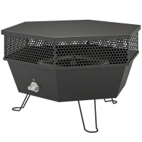 Outsunny 20" Outdoor Fire Pit, Foldable Propane Firepits with Lid, Portable Firepit for Patio Backyard Camping, Black(m-2)
